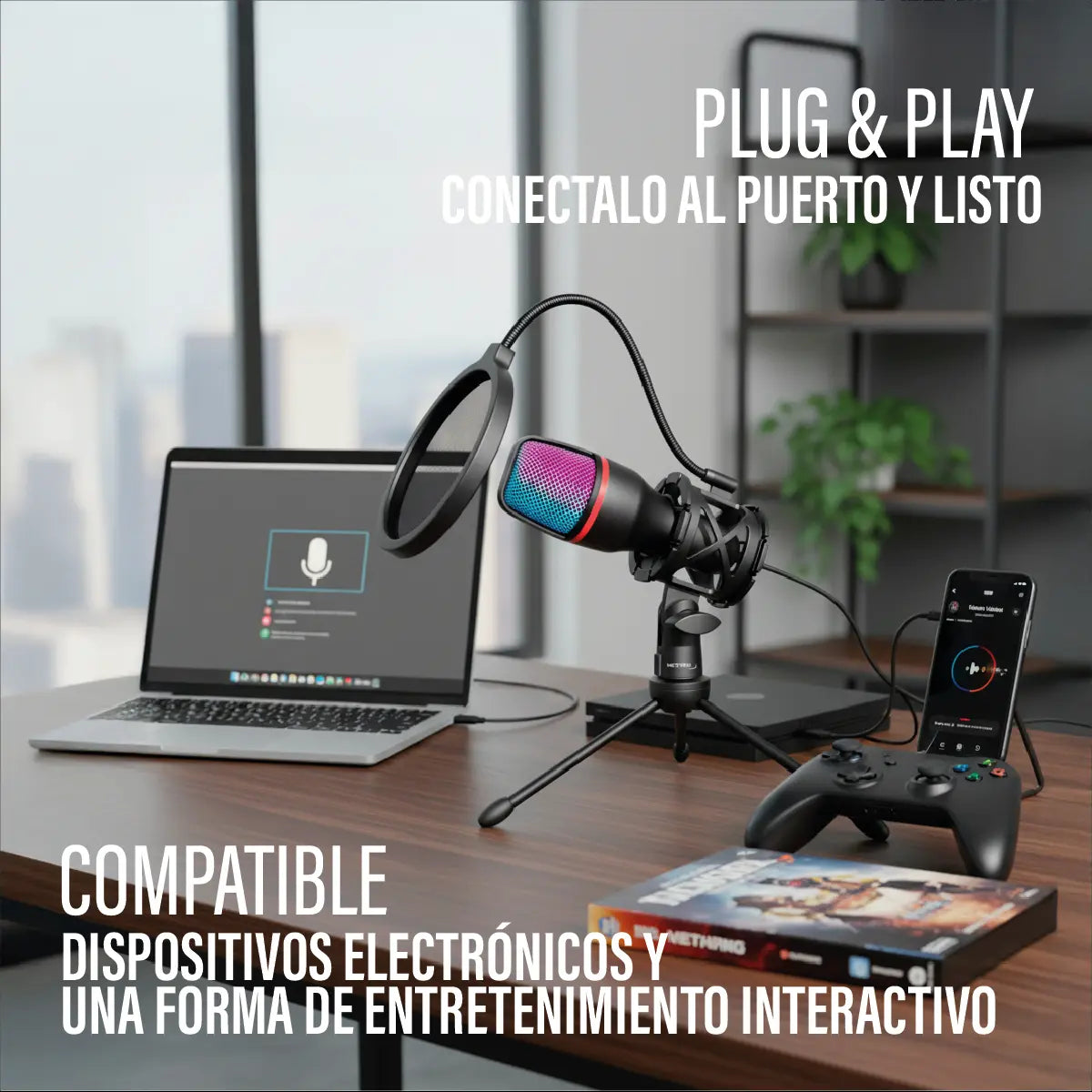 Micrófono USB RGB Gamer Streaming Netmak NM-MS786