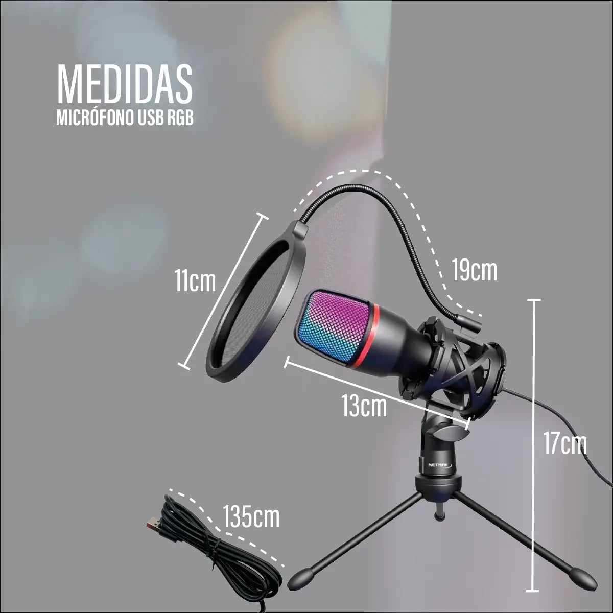 Micrófono USB RGB Gamer Streaming Netmak NM-MS786