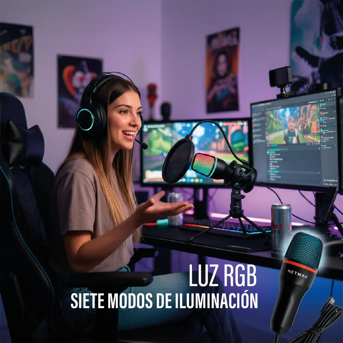 Micrófono USB RGB Gamer Streaming Netmak NM-MS786