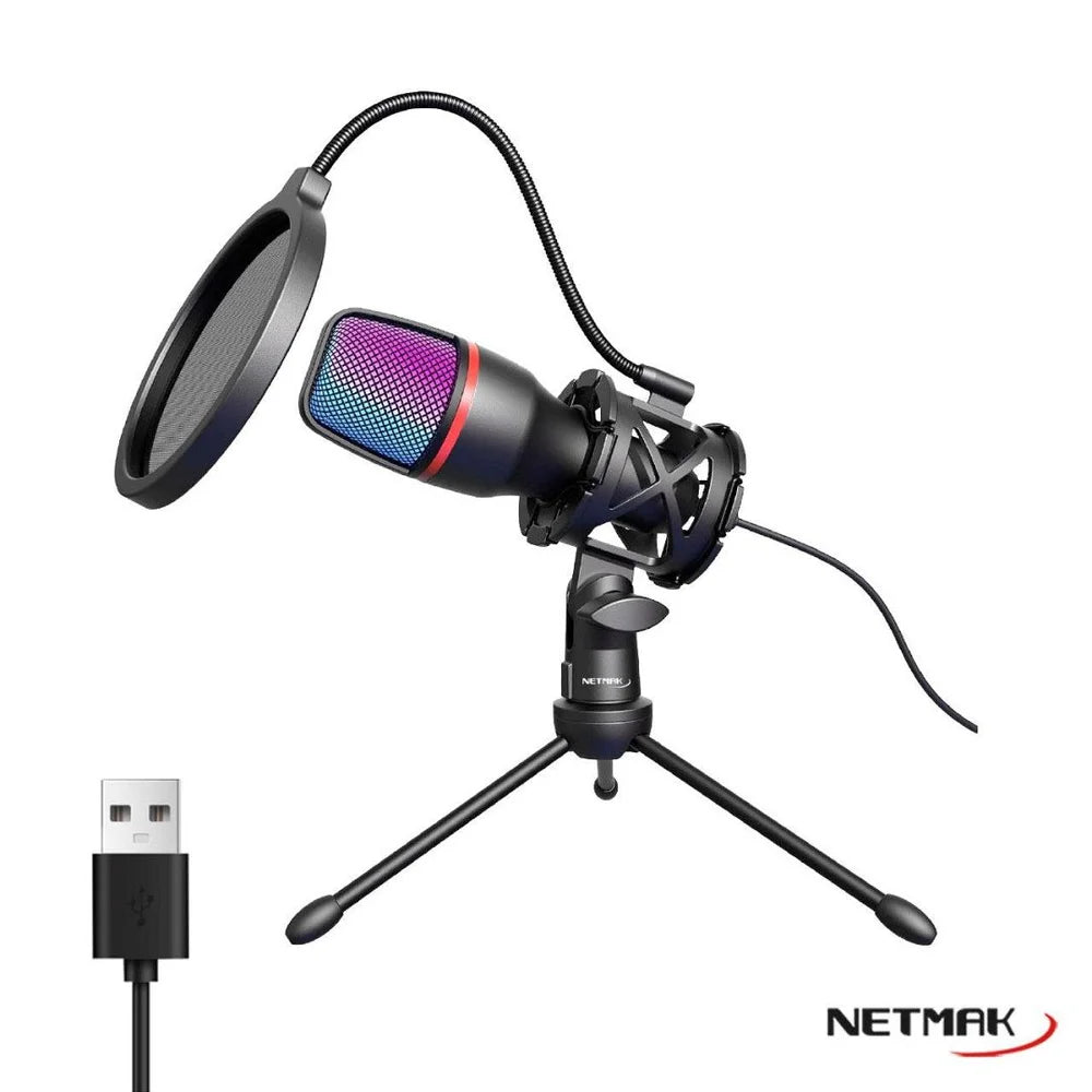 Micrófono USB RGB Gamer Streaming Netmak NM-MS786
