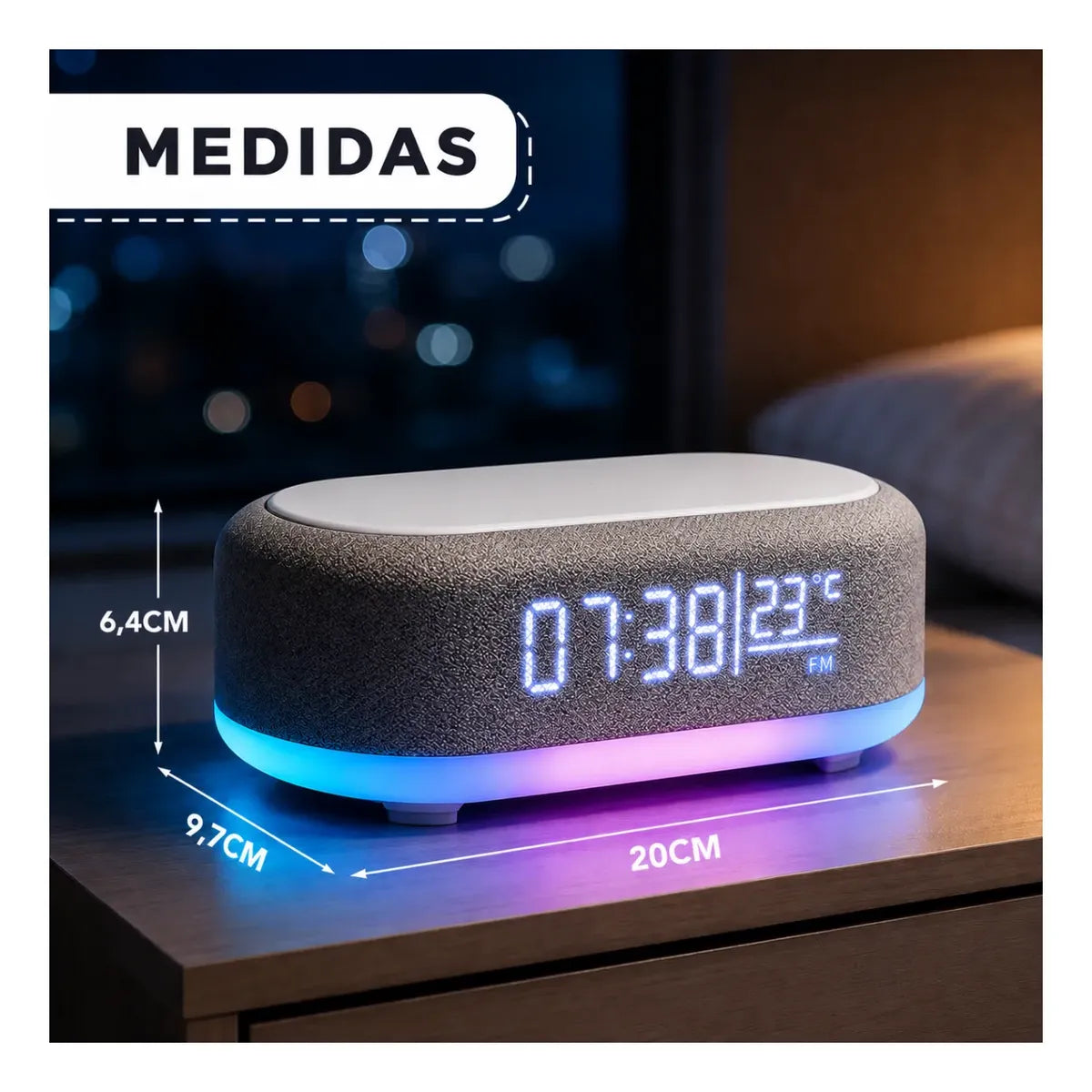 Parlante Bluetooth con Reloj y Cargador Inalámbrico Netmak NM-RD12.